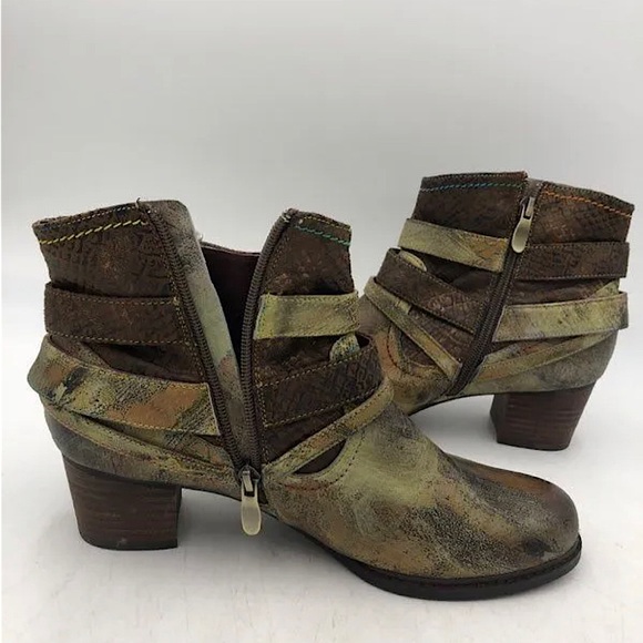 L’Artiste Shazzam Luxurious Green/Brown Leather Ankle Boots Shoes **Sz 41/9.5** - Picture 5 of 10